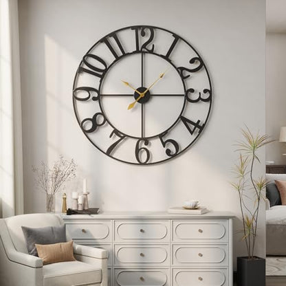 Cuspin Extra Large Wall Clock 40 Inch Black Metal Clock for Living Room - color: Black Arabic Number, size: 40 Inch