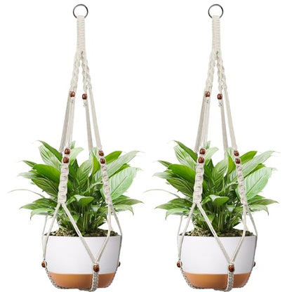 Macrame Plant Hanger - Fits 6-15 Inch Pots, Set of 2, Ivory - color: 43+43 Inch Ivory