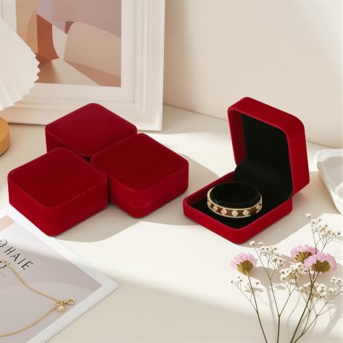 KUKUVR 4 Pcs Velvet Bracelet Gift Box, Jewelry Storage Holder Case for Bangle Anklet beaded bracelet Birthday Anniversary, Gift for Women (Red) - color: Red