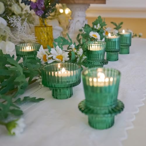Glass Candlestick Holders, Taper Candle Holders, Set of 6, Green - color: Green, size: 6 PCS