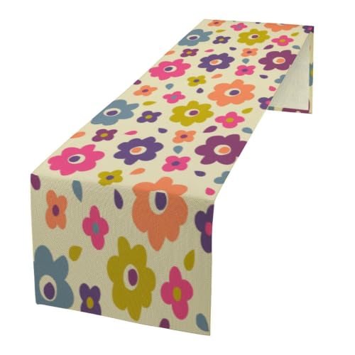 Retro Florals Table Runner Vintage Gardern Flowers Hippie Groovy Seasonal Spring Farmhouse Country Dinner Runner for Home Kitchen Dining Table Party Holiday Decor 13"x36" - color: Orange-21, size: W13"x L36"