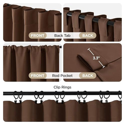 Joydeco Blackout Curtains 108 Inches Long, Thermal Insulated Black Out Curtains 2 Panels Set, Room Darkening Drapes for Living Room Window Rod Pocket Back Tab (W52 x L108 Inch, Brown) - color: Brown, size: 52"W x 108"L (Pack of 2)