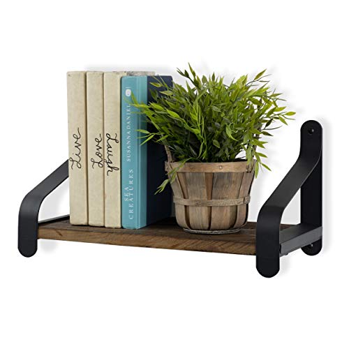 Rustic State Rustico 16" Floating Wall Bookshelf with Iron Brackets Wall Mounted Wooden Floating Industrial Shelf - Walnut