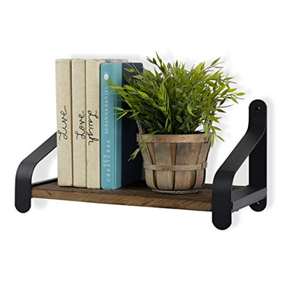Rustic State Rustico 16" Floating Wall Bookshelf with Iron Brackets Wall Mounted Wooden Floating Industrial Shelf - Walnut