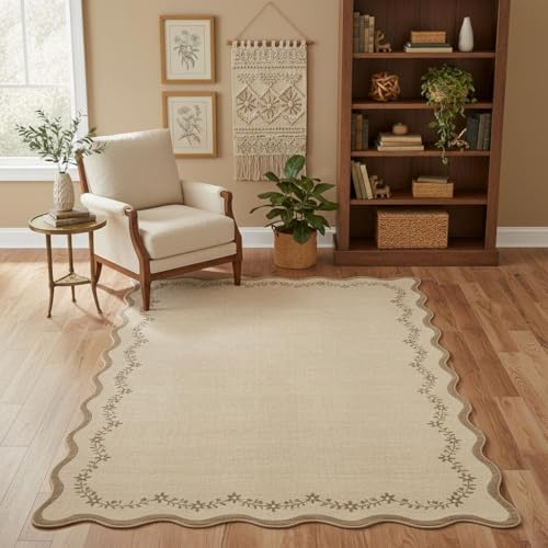 GarveeHome 6x9 Scalloped Area Rug Soft Washable Rug for Living Room Bedroom - color: Jute, size: 6' x 9' (Rectangular)