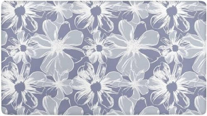 Kitchen Floor Mat 36x20in Waterproof Anti-Fatigue Kitchen Mats - color: Grey White Flowers