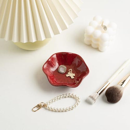 Ceramic Ring Dish, Jewelry Trinket Tray for Rings and Earrings - color: Red Surface