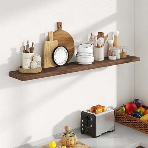 Acovy 55 Inch Floating Shelves, 8 Inch Deep Floating Shelves for Wall, Hanging Shelf with Invisible Brackets, Deep Shelves for Bathroom, Bedroom, Living Room, Walnut, Set of 1 - color: Walnut, size: 8"Wx55"L-1pc