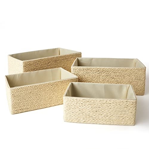 LA JOLIE MUSE Bathroom Basket Organizers, Paper Rope Storage, Beige 4 Pack - color: Beige