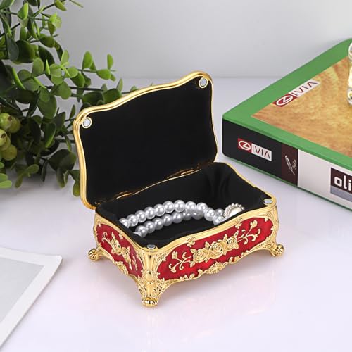 Hipiwe Vintage Jewelry Organizer Box Metal Keepsake Box Gift for Women, Red - color: Red, size: Small