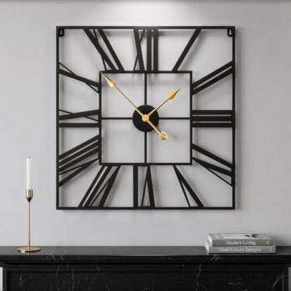 Cuspin 24 Inch Square Wall Clock, Large Black Metal Roman Numeral Clock - color: Black Roman Square, size: 24 Inch
