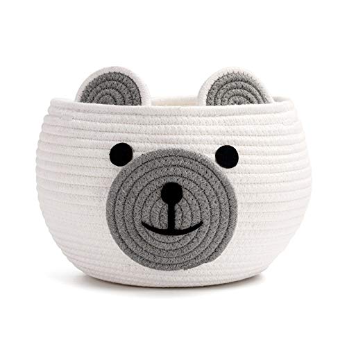 CherryNow Baby Basket for Gifts Empty, Cute Bear Design, Light Grey - color: White, size: 10.5"D x 8.5"H