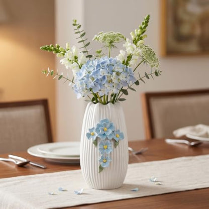 White Ceramic Vase, Boho Vase for Flower, 9 Inch - color: White and Light Blue, size: 9 inch
