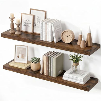 Vivelove Rustic Floating Shelves 8 Inch Deep, 30 x 8 Inch, Set of 2 - color: Rustic Brown, size: 30"Wx8"Dx1.4"H