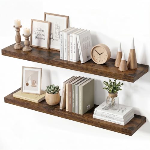 Vivelove Rustic Floating Shelves 8 Inch Deep, 30 x 8 Inch, Set of 2 - color: Rustic Brown, size: 30"Wx8"Dx1.4"H