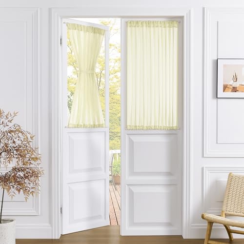 Tollpiz Small Sheer Door Curtain Closet Linen Textured Curtain Sheers Doorway Light Filtering Voile French Door Rod Pocket Curtains Patio Glass Doors, 25 x 40 inches Long, Transparent Yellow, 1 Panel - color: Transparent Yellow, size: 25"W x 40"L (Pack of