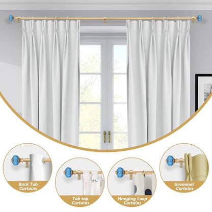 Ceramic Curtain Rods for Windows 18 to 55 Inch 1 Inch Adjustable - color: Gold Blue, size: 18"-55"