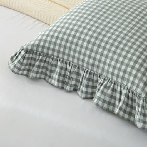 Mywinlle Dusty Green Gingham Plaid Ruffle Throw Pillow Covers 18"x18" - color: Dusty Green, size: 18" x 18" (Pack of 2)