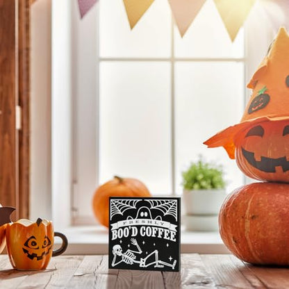 Smile Halloween Wood Box Sign, Skull Faux Books, Boo Coffee Table Decor for Desk Shelf Bar Kitchen 5 x 5 x 0.7Inches