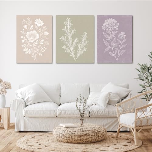 Framed Boho Wall Art Set of 3, Neutral Minimalist Botanical Canvas Prints Wildflower Wall Decor for Rustic Vintage Farmhouse Home Kitchen Living Room Bedroom Bathroom 12"x16" - color: 08, size: 12" L x 16"W