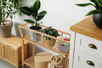 Nnewvante Bamboo Plant Stand Indoor 37.4"x11" 2 Tier Tall Organizer Shelf