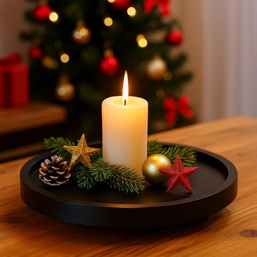 Round Wood Riser Bathroom Sink Tray for Kitchen Counter Vanity Perfume Tray - color: Black, size: 12"