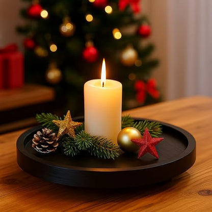 Round Wood Riser Bathroom Sink Tray for Kitchen Counter Vanity Perfume Tray - color: Black, size: 12"