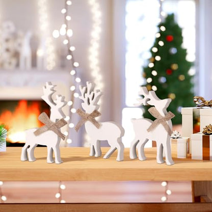 Redbaker 3 Pcs Wooden Reindeer Table Decor, Christmas Reindeer Figurines - style: Reindeer