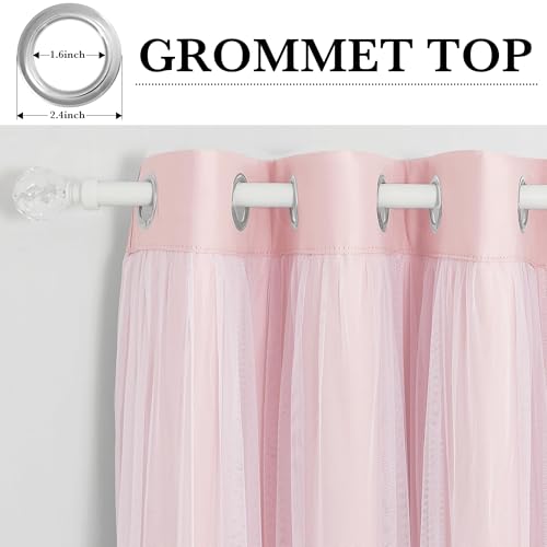 Blush Pink Blackout Curtains with White Sheer Overlay for Girls Bedroom - color: Blush Pink, size: 52"W x 63"L (Pack of 2)