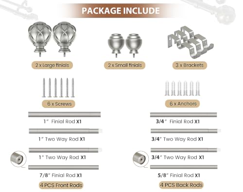 KAMANINA Double Curtain Rod 66 to 120 Inch, Long Adjustable Rods, Silver - color: Antique Silver, size: 66-120"