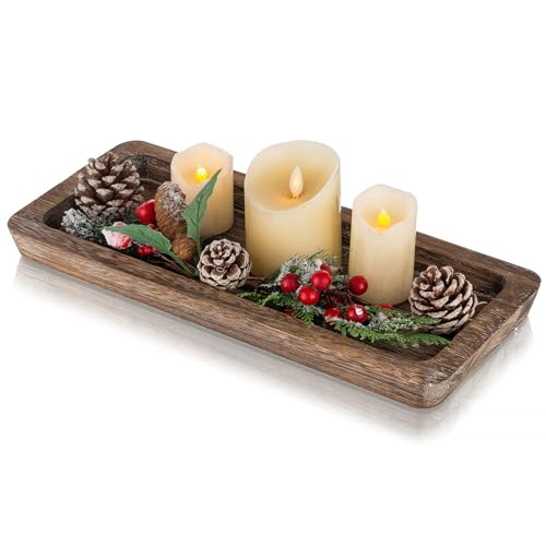 Romadedi Wooden Decorative Tray Candle Holder - color: Rustic-rectangular, size: 15.7" x 6.8" x 1.3"
