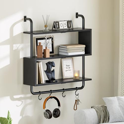 HOOBRO Floating Shelves with LED Lights, 29.5" LED Wall Mounted Shelf - color: Black