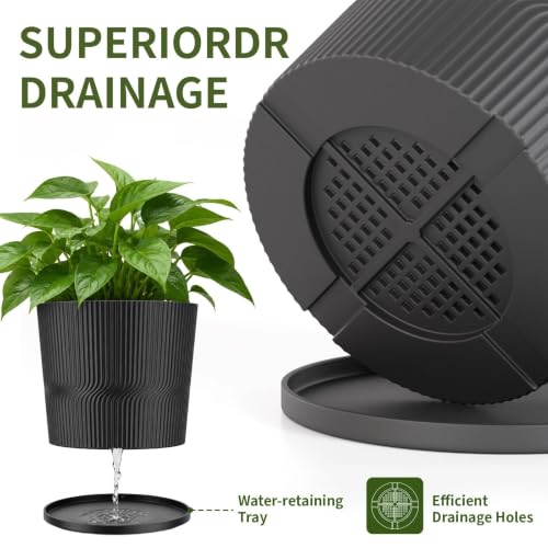 5 Plant Pots Indoor,4.8+5.5+6+6.5+7 In Flower Pots with Saucers & Drainage - color: Black, size: 4.8''+5.5''+6''+6.5''+7''