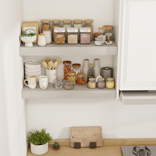Acovy 30 Inch Floating Shelves, 12" Deep Floating Shelf Wall Mounted, 30" Wall Shelves, Rustic Deep Bookshelf, Extra Deeper & Thicker Display Shelves for Bedroom, Living Room, Gray, Set of 2 - color: Grey, size: 12"Wx30"L-2pcs