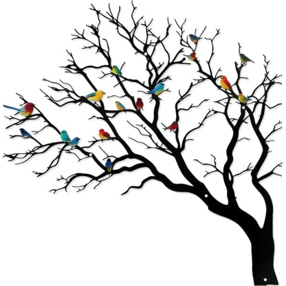 YIYA Colorful Birds on Tree Branch Metal Wall Art 3D Iron Sculpture