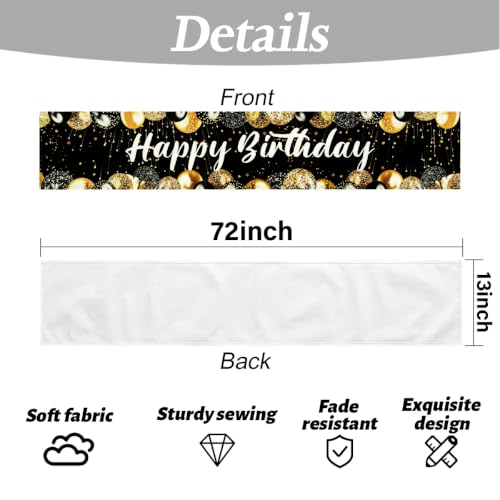 Happy Birthday Table Runner, Black and Gold, Table Runners 72 Inches Long - color: Black Gold Birthday