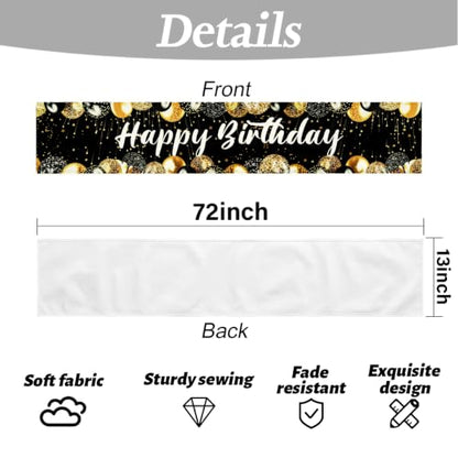 Happy Birthday Table Runner, Black and Gold, Table Runners 72 Inches Long - color: Black Gold Birthday