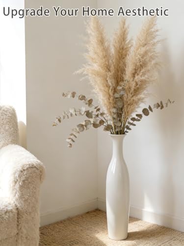 White Tall Ceramic Floor Vase, 19.7 Inch, Flared Rim Design