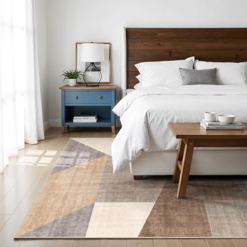 5x7 Washable Area Rug for Living Room - Non-Slip Geometric Rugs Tan Beige - color: Tan Beige, size: 5' x 7' (Rectangular)
