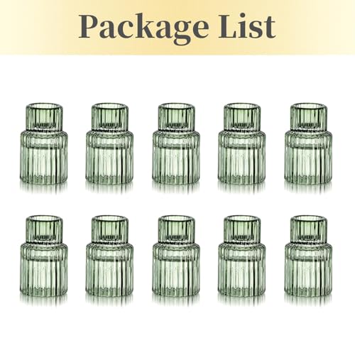 Hewory Taper Candle Holders Bulk, 10PCS Green Glass Candlestick Holders - color: Green, size: 10PCS