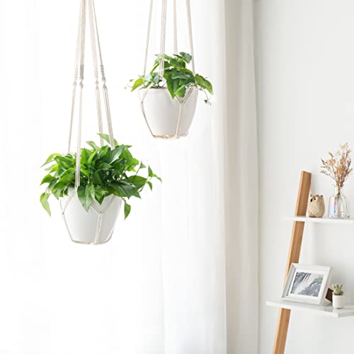 Dahey Macrame Plant Hanger Indoor 43 Inches Hanging Plant Holder Basket - color: Cream, size: 43Inch