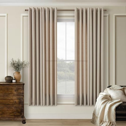 Taupe 63 Inch Long Linen Semi Sheer Grommet Curtain for Dining Room - color: Burlywood Birch, size: 52"W x 63"L (Pack of 2)