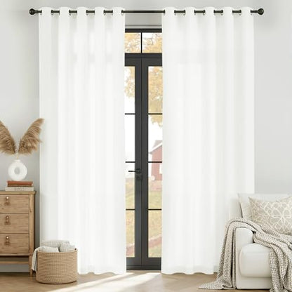 RYB HOME White Semi Sheer Curtains 84 inches Long Non See Through Drapes - color: White, size: 52"W x 84"L (Pack of 2)