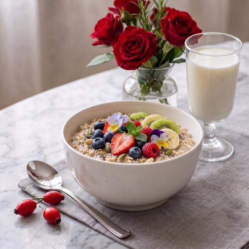 30 oz Ceramic Bowls Set of 6, 6 Inch Off-White Soup & Cereal Bowls - size: 6 inch 30 oz (White Rim)