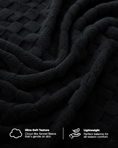 Utopia Bedding Plush Checkered Fleece Blanket Black Twin, 60x80 Inches - color: Black, size: Twin