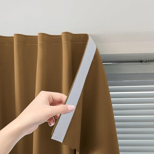 Self Adhesive Curtains, Stick Curtain Blackout Shades Window Cover Curtains for Living Room No Drilling, 35" W X 59" L, Brown, 1 Panel - color: Brown, size: 35"W x 59"L (Pack of 1)