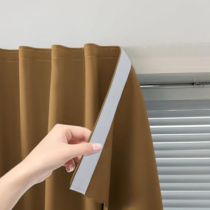 Self Adhesive Curtains, Stick Curtain Blackout Shades Window Cover Curtains for Living Room No Drilling, 35" W X 59" L, Brown, 1 Panel - color: Brown, size: 35"W x 59"L (Pack of 1)