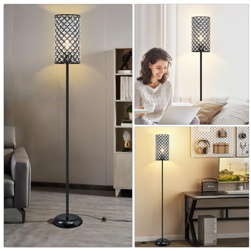 GyroVu Crystal Floor Lamp, Modern Standing Lamp with Elegant Shade Black Floor Lamp with On/Off Foot Switch,Tall Pole Accent Lighting for Living Room, Girl Bedroom, Dresser, Office - color: Black