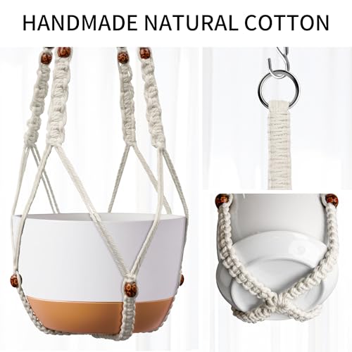 Macrame Plant Hanger - Fits 6-15 Inch Pots, Set of 2, Ivory - color: 43+43 Inch Ivory