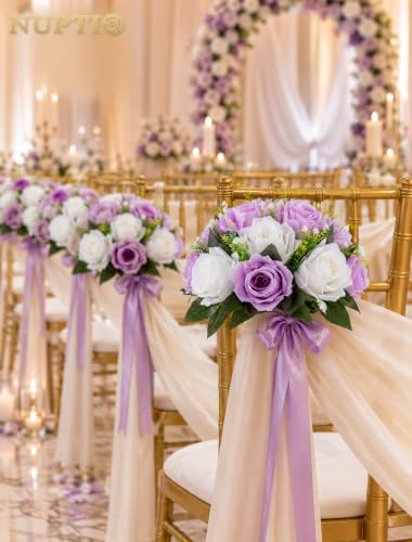 NUPTIO Lilac & White Flower Balls: Artificial Rose Centerpieces for Tables - color: Lilac & White, size: 2 Pcs